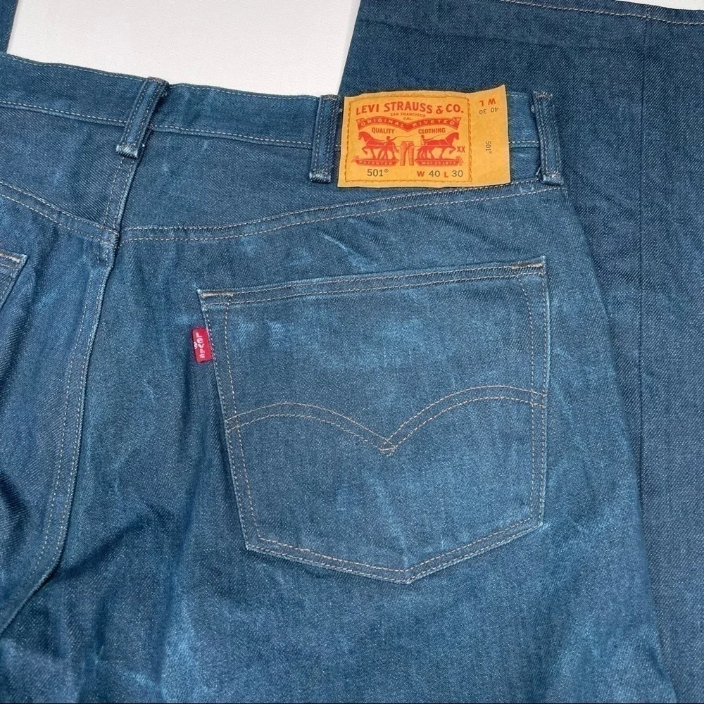 Levi’s Jeans Denim 501 Button Fly White Oak Cone Denim High Waist Straight Blue